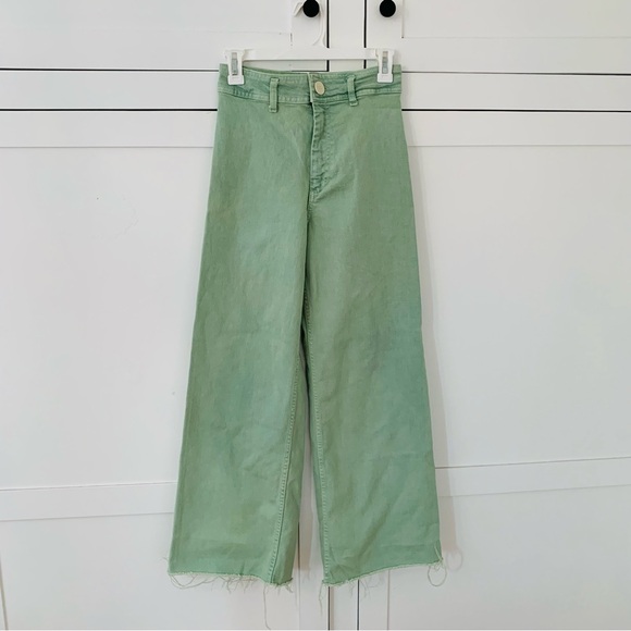 Zara Denim - Zara Green High Waist Wide Leg Jeans Size 2